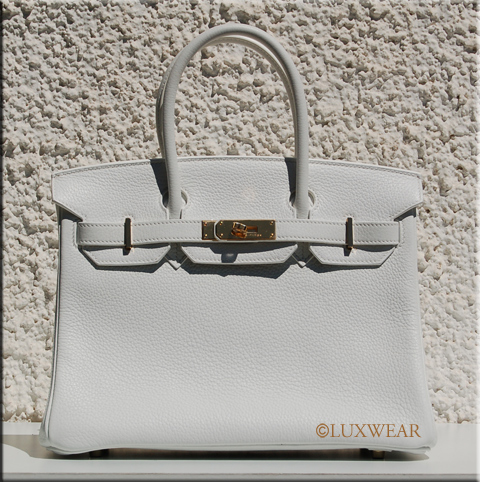 White Clemence & Gold 30cm HERMES BIRKIN BAG