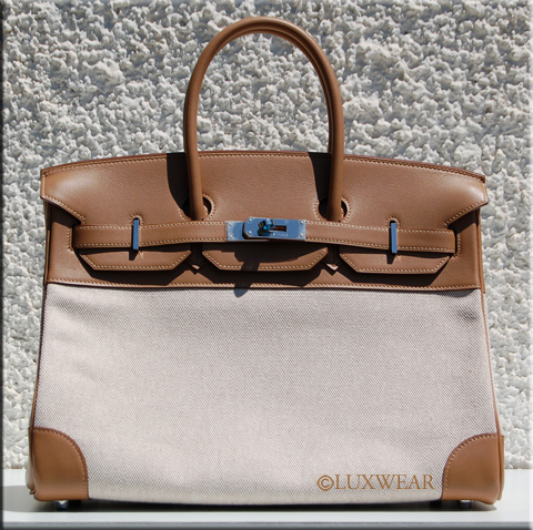 Biscuit/Toile & Palladium 35cm HERMES BIRKIN BAG