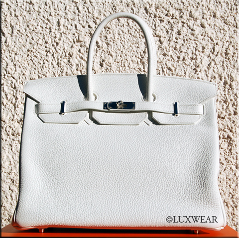 White Clemence & Silver 35cm HERMES BIRKIN BAG